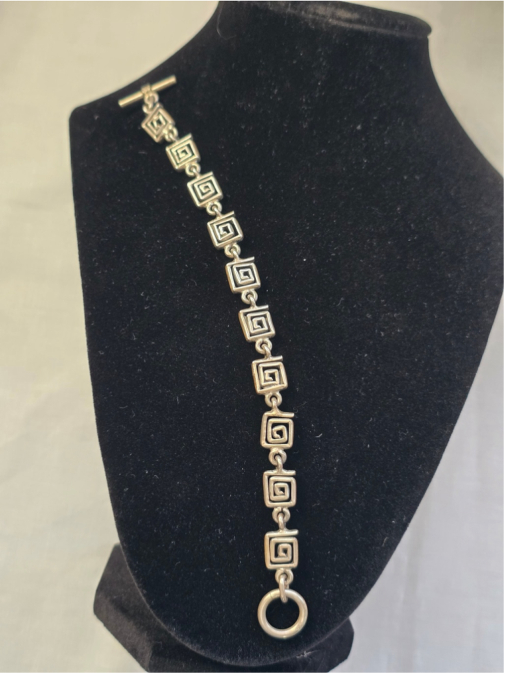 Vintage Heavy 28g Sterling Silver Greek Key Square Link Bracelet 7.5"